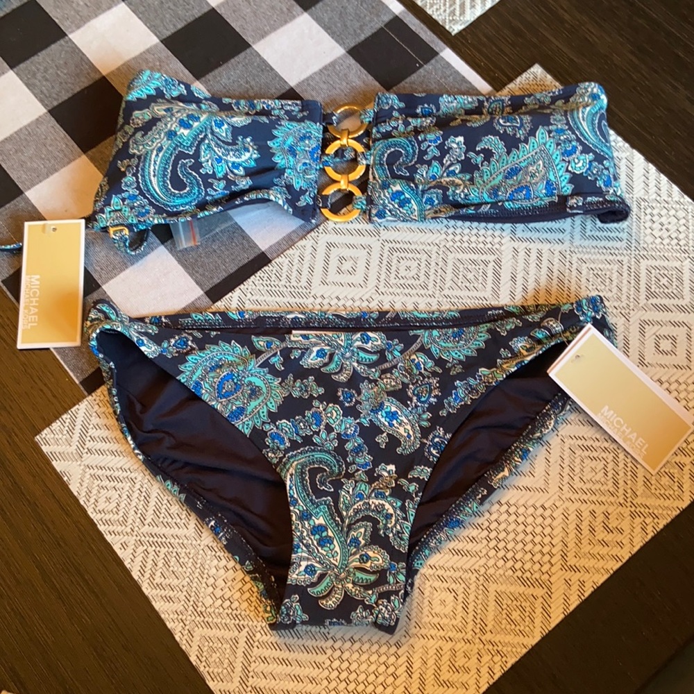 Michael Kors paisley blue swim bikini NWT